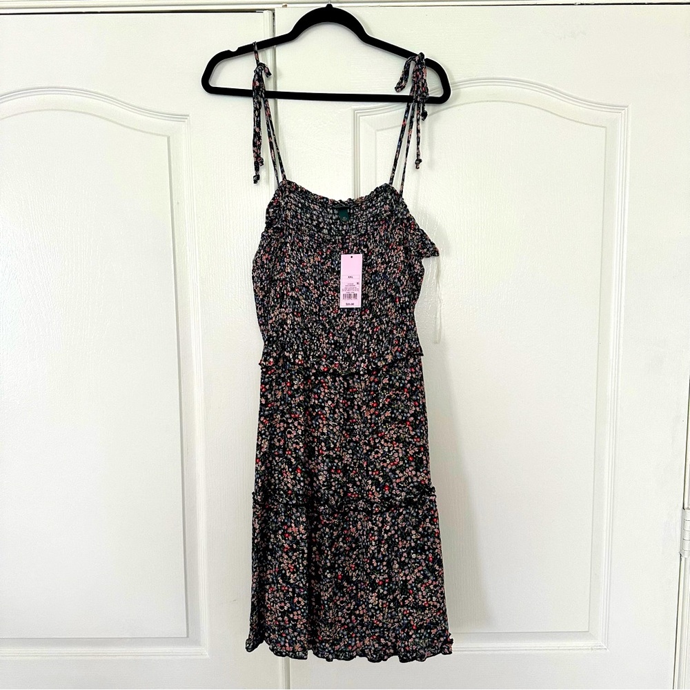 NWT - Wild Fable smocked floral shoulder tie dress